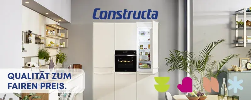 Constructa Kücheneinbaugeräte Qualität zum fairen Preis Kühlschrank Backofen in grifflos weißer Küche